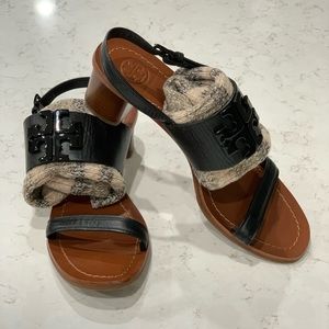 Tory Burch Lowell Medallion Leather Heel Sandal